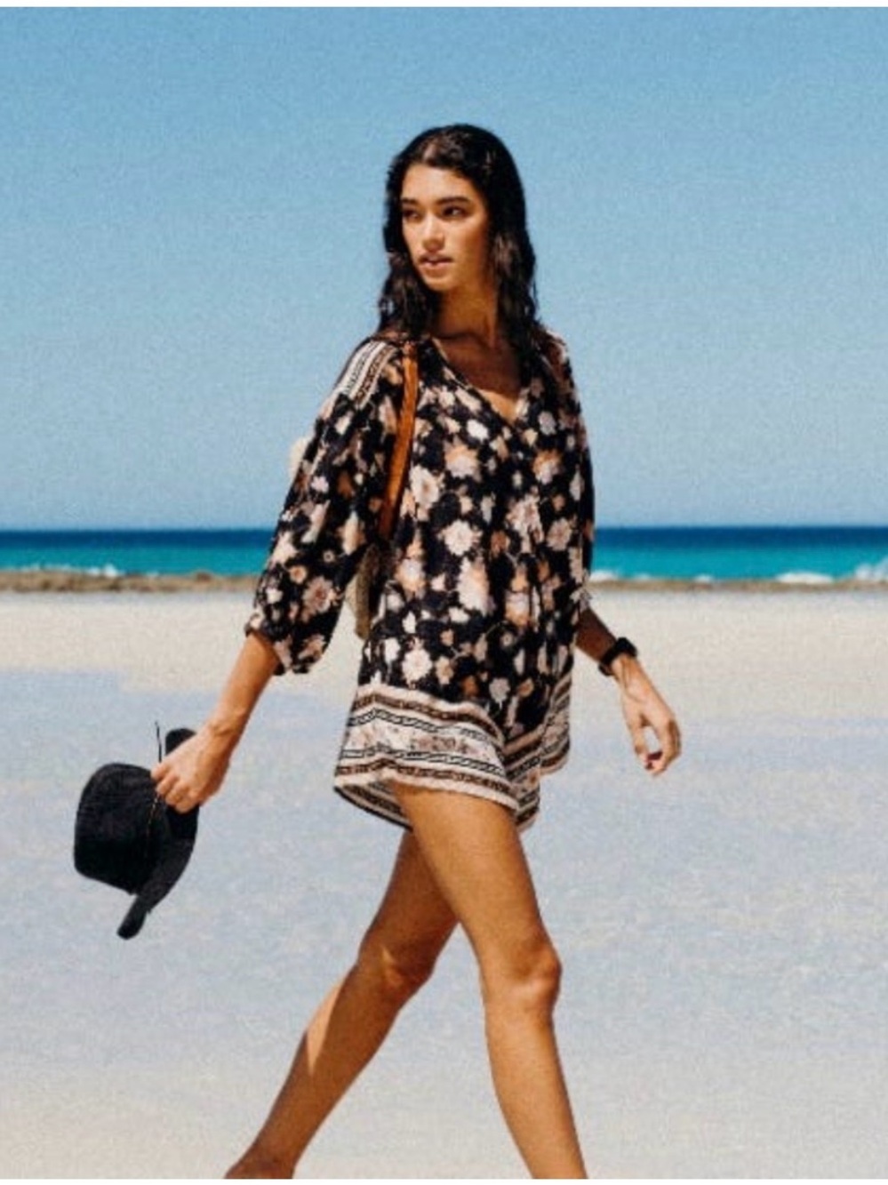 Rip Curl Black Floral V-Neck Tunic Romper